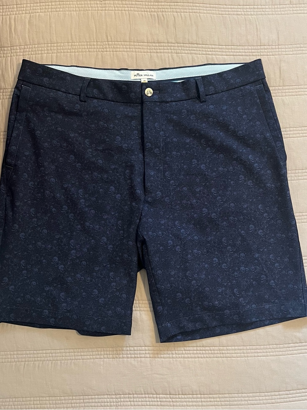 Peter Millar Dark Navy Skull Rose Performance Flat-Front Shorts Golf Summer